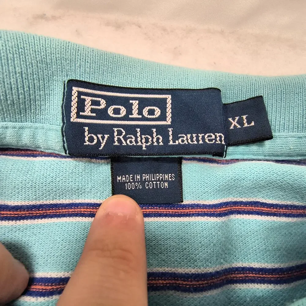 Polo by Ralph Lauren Short Sleeve Collared Polo Shirt Mens Size XL Blue Pink